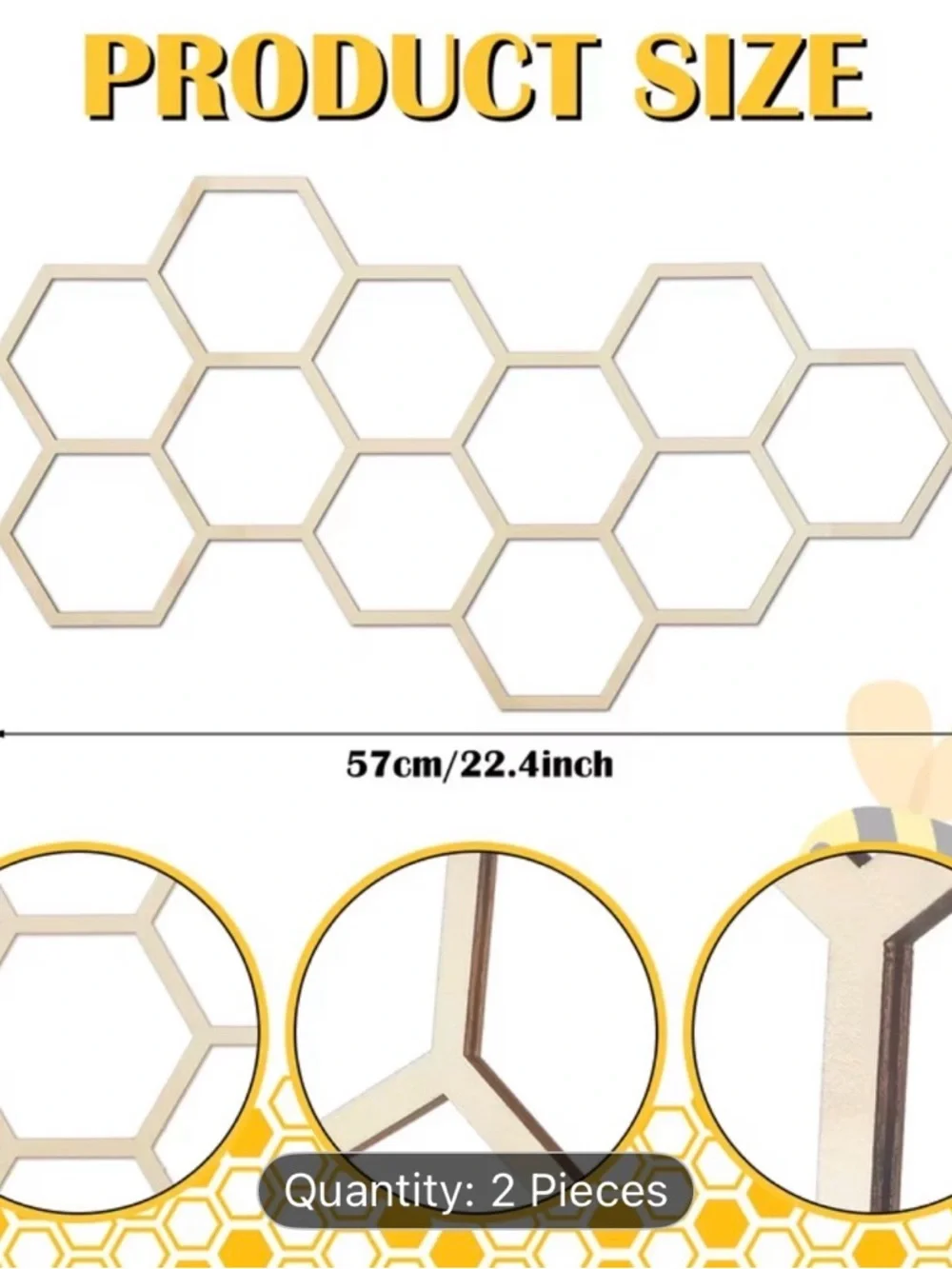 2 pc Large Wood Honeycomb Decor - Bee Themed Shower Birthdays or any Party